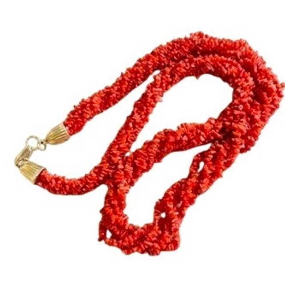 VTG Mediterranean Salmon Red Coral Natural Necklace Gold Filled Italy 22" 58g